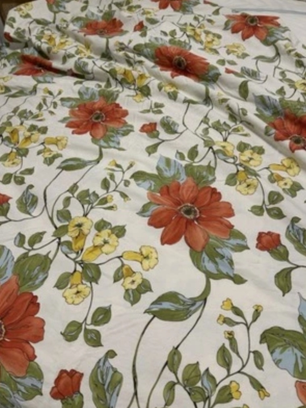 Pottery Barn Cream Cotton Floral Duvet Cover with Green & Yellow Accents